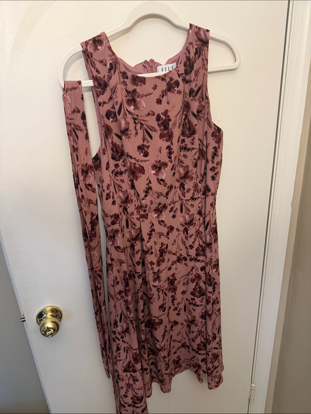 Elle pink floral tie-waist fit and flare dress large